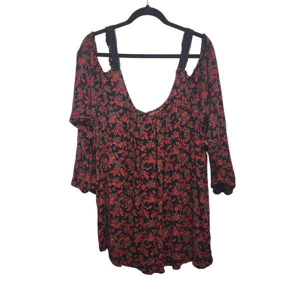 Torrid Cold Shoulder Peasant Top 3X 90s Y2K Red Floral 22/24 759 - Picture 1 of 11